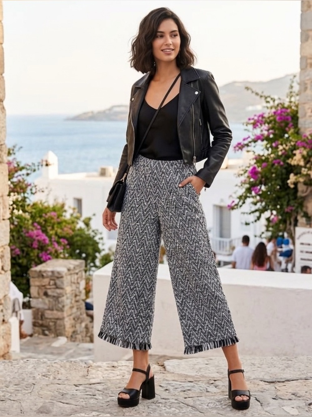 See and Be Seen Black and White Chevron Cropped Pants